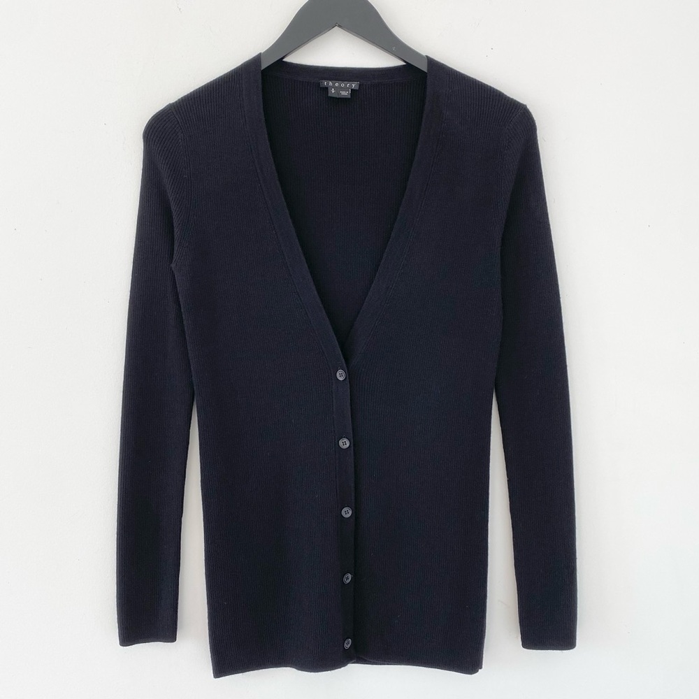 Theory 100% Wool Ribbed Cardigan - Picture 1 of 8